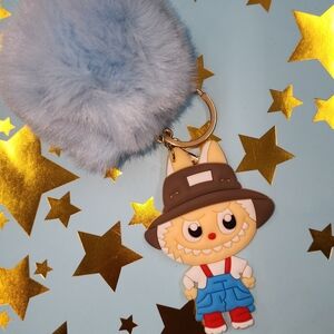 Adorable Blue and Tan Stuffed Animal Keychain